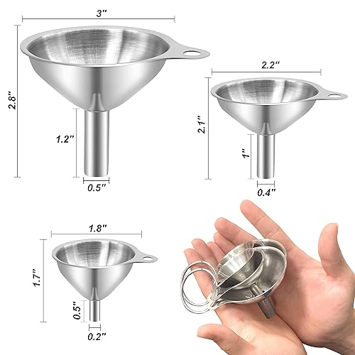 Miniatura 6 de Anaeat Stainless Steel Mini Kitchen Funnel Set, 3 Pack Durable Metal Filling Funnels for Transferring Liquid, Dry ingredients, Cosmetic Lotion,
