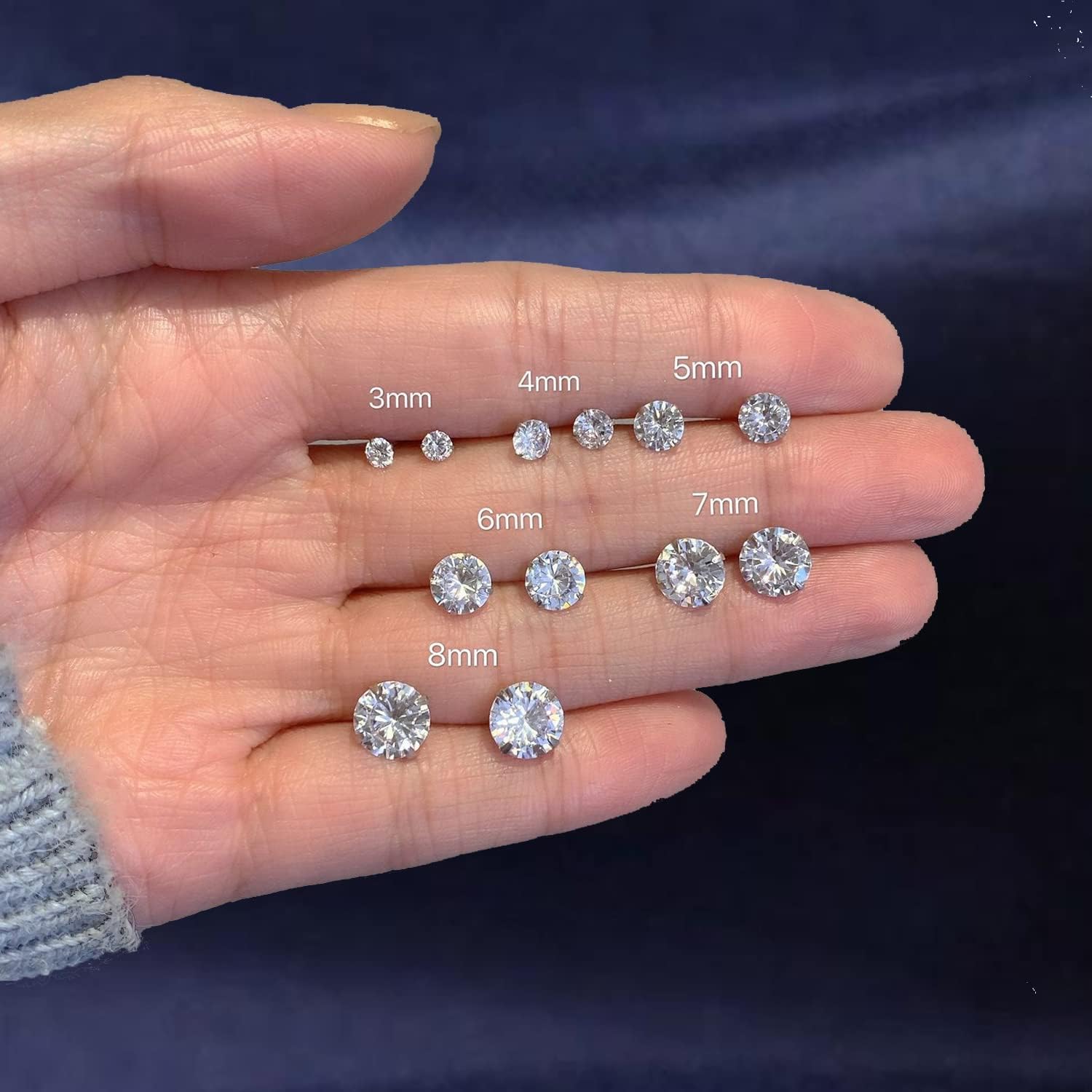 3 Pairs 925 Sterling Silver Cubic Zirconia Stud Earrings Set 3-8mm for Men Women - Image 7