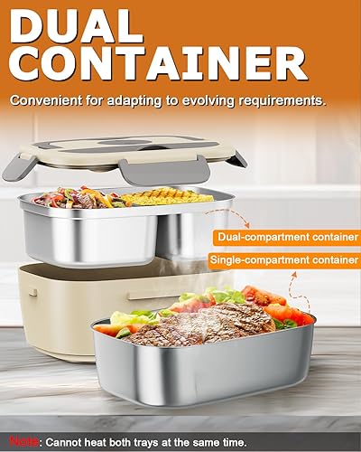 Miniatura 4 de Fiambrera eléctrica para hombres, mujeres y adultos, calentamiento rápido de 80 W, lonchera térmica con recipientes dobles SS de 1.5 L, calentador