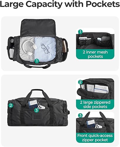 Miniatura 4 de BAGSAMRT - Bolsa de lona plegable de 60 litros para viajes, bolsa de viaje grande para hombres, mochila de viaje 4 en 1, bolsa de transporte para