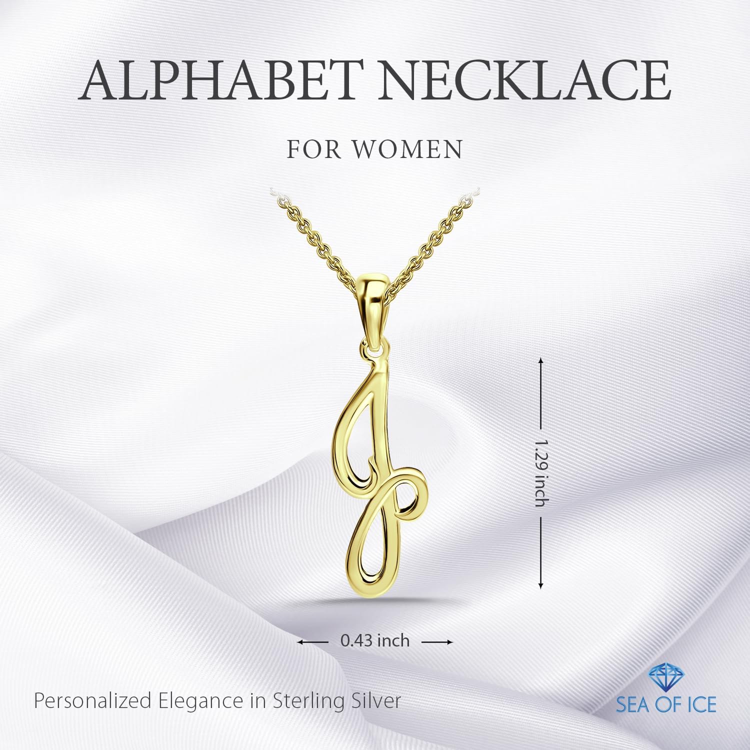 SEA OF ICE Letter Initial Necklace, Alphabet Letter Pendant Necklace, Sterling Silver, Gold, Rose Gold Necklace for Women, Elegant Initial Necklaces, Personalized Custom Women's Necklaces