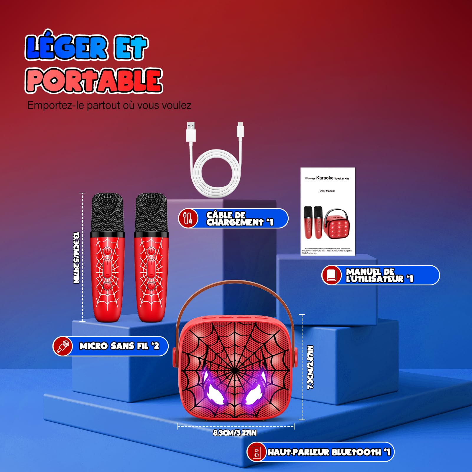 Braxel Cadeau Garcon 3-12 Ans, Micro Karaoke Enfant avec 2 Micro sans Fil Bluetooth Jouet Garcon 3-12 Ans Micro Enceinte Karaoké Cadeau de Noel Enfants Microphone Enfant pour Chanter