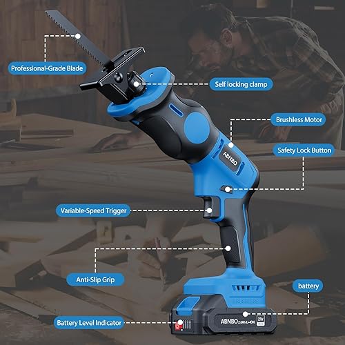 Miniatura 2 de Sierra Recíproca Inalámbrica de 20V, Sierra Recíproca Eléctrica sin Escobillas con 2 Baterías y 6 Hojas, Cambio de Hoja sin Herramientas, Sierra