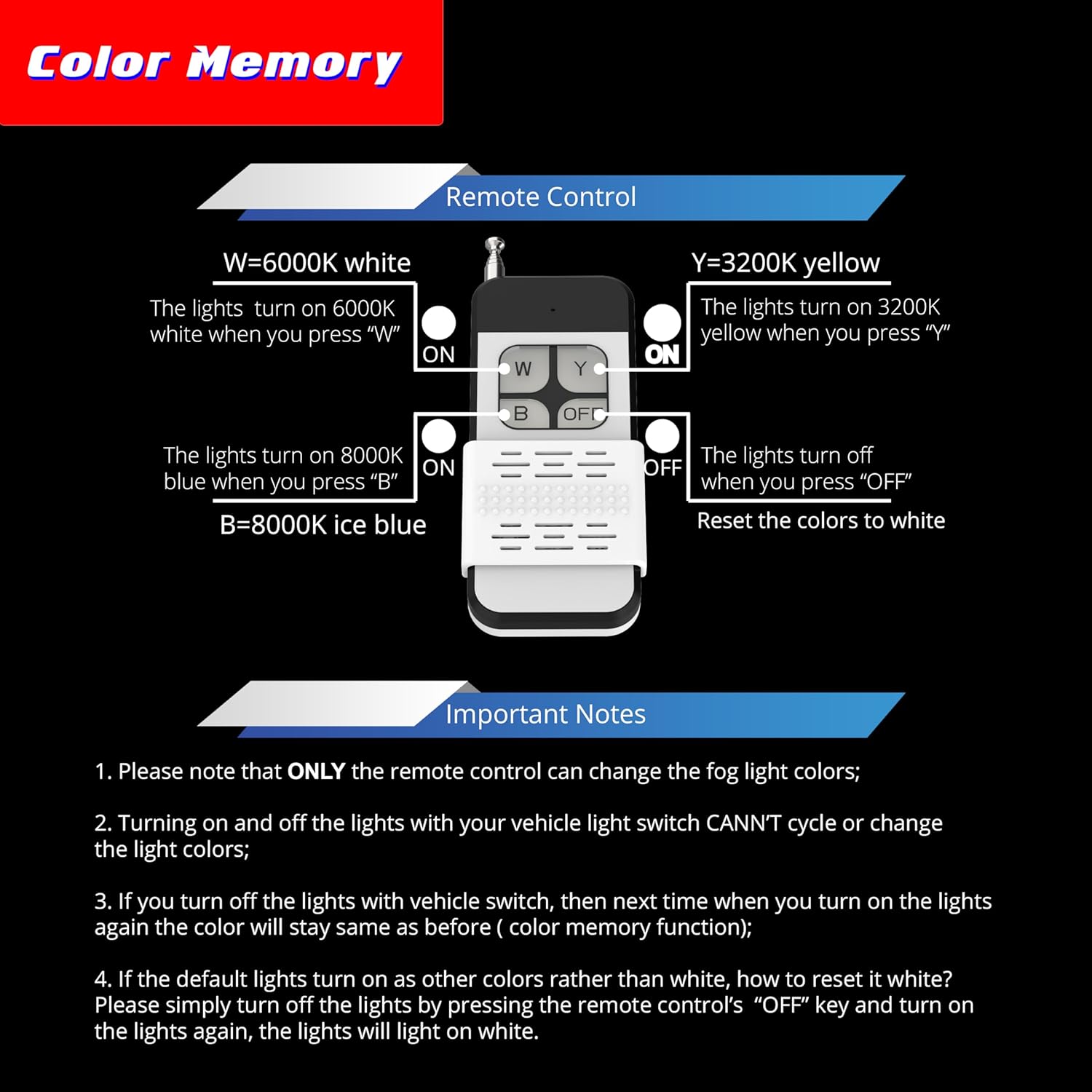 Alla Lighting 5200Lms HB4 9006 LED Fog Lights Bulbs w/Remote Control, 3-Color 6K White/3K Yellow/8K Blue 12V Switchback Fog Lamps Replacement