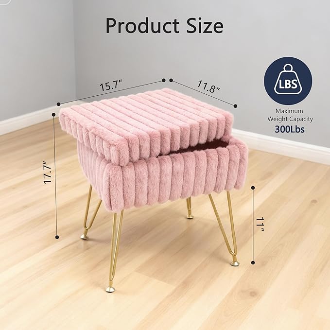 Banco Vanidad con Almacenamiento, Taburete Acolchado, Sin Br miniatura 3