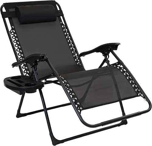 Miniatura 5 de Sun-Ray Silla de patio de gran tamaño con estabilizadores de patas y portavasos grande, silla reclinable plegable ajustable de gravedad cero con