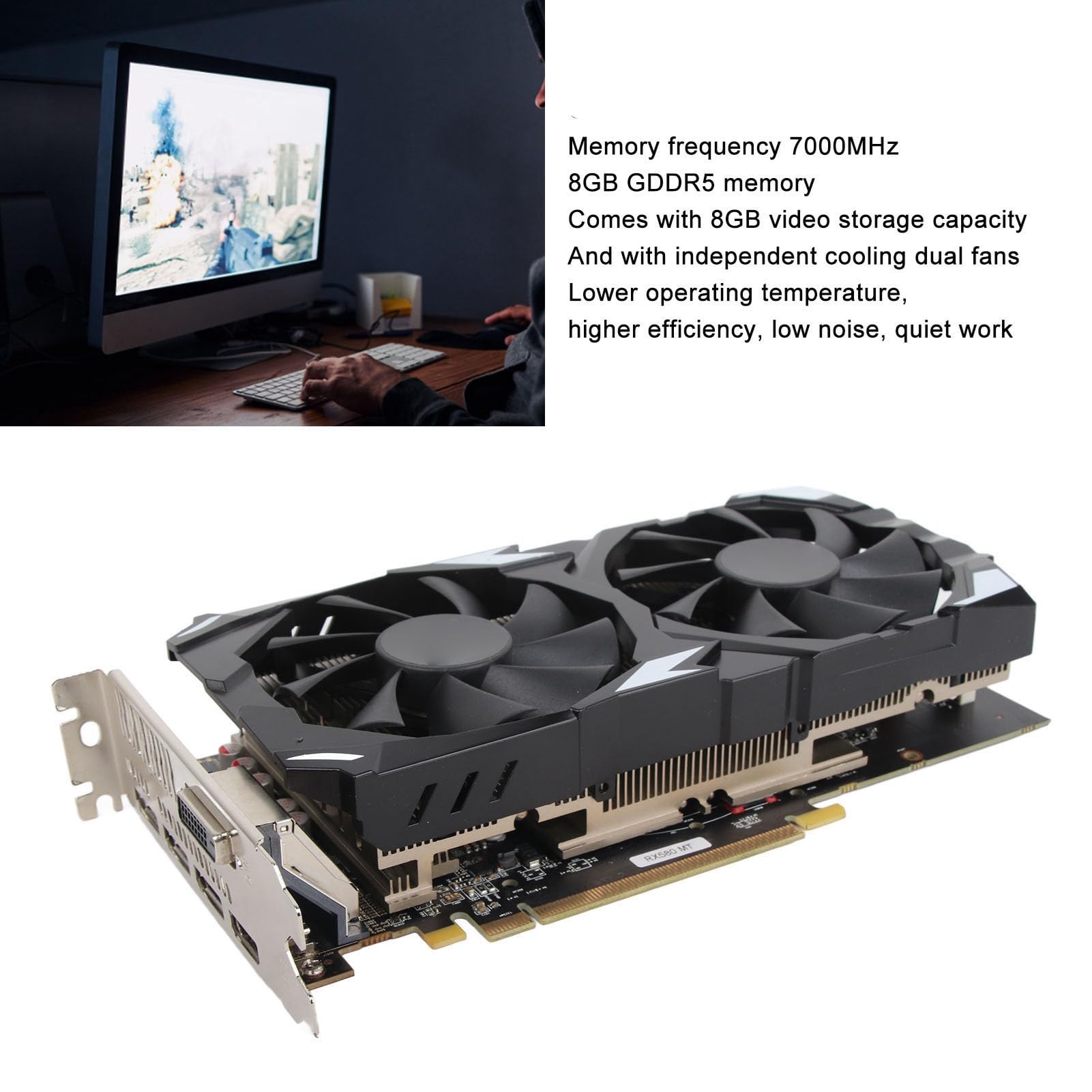 Acouto RX580 8 GB GDDR5 -Grafikkarten 256 -Bit -Support 3 DVI HD Multimedia Interface DirectX 12 Grafikkarten mit 2 Cooling -Lüfter RX580 8 GB GDDR5 256bit Die Unabhängigen Lüfter