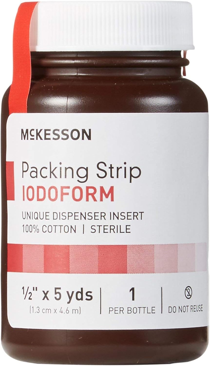 McKesson Packing Strip, Sterile, Iodoform, 100% Cotton, 1/2 in x 5 yds, 12 Count