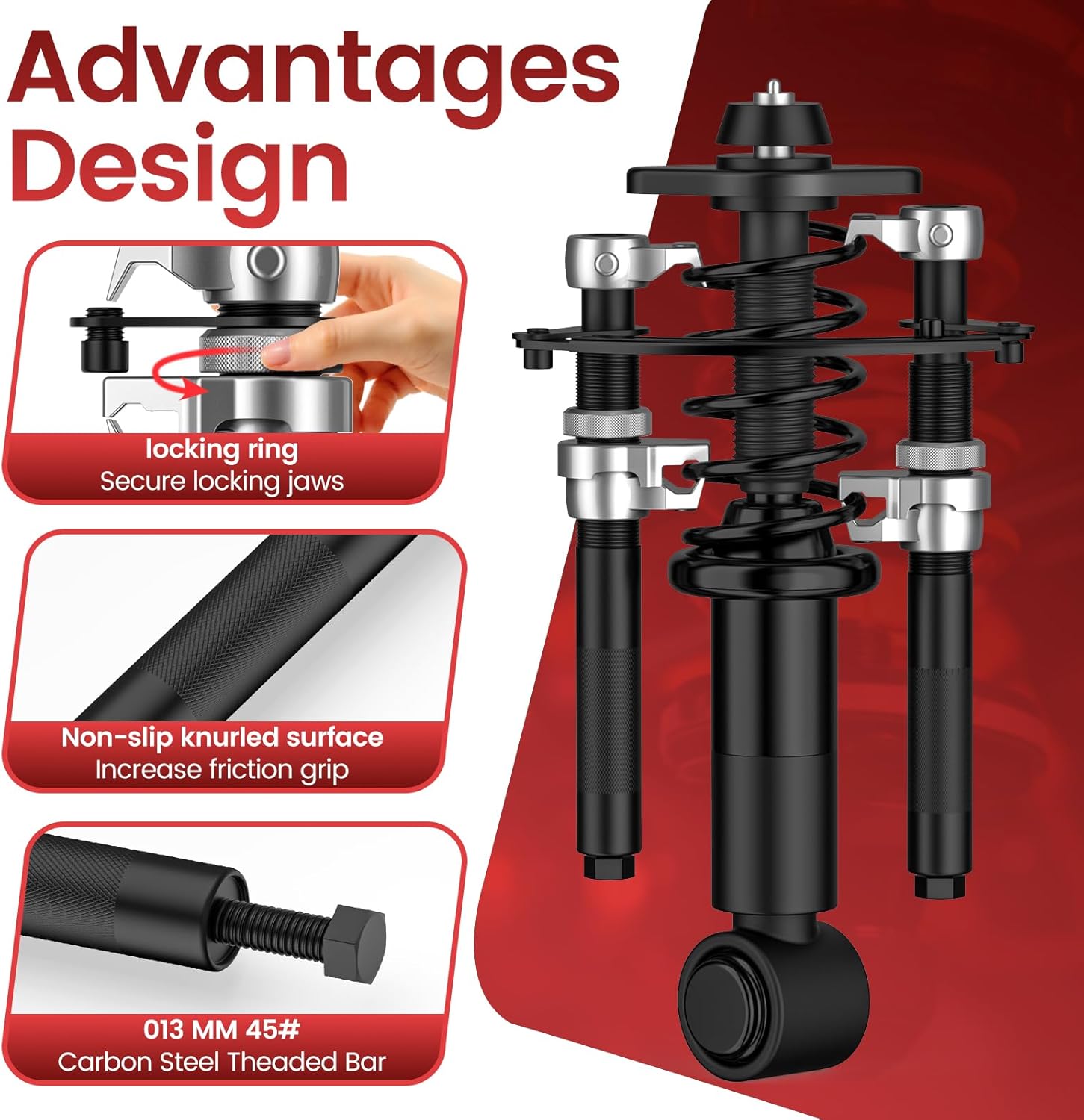 Coil Spring Compressor Tool Automotive 2 pcs Heavy Duty Macpherson Strut Spring Compressor Set with Safety Bracket Compressor Set with Safety Bracket for Car Truck ATV UTV, 2200 LB Capacity