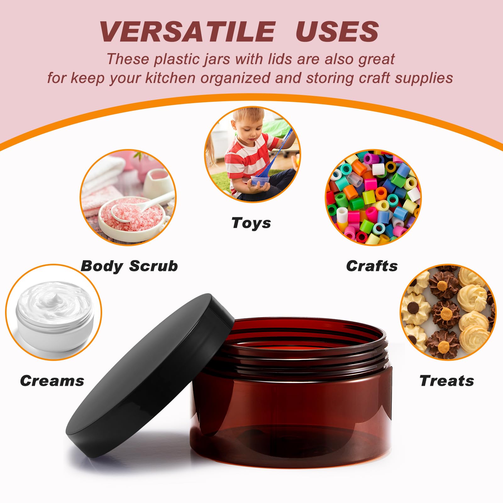 Yarlung 16 Barattoli In Plastica Ambrata 226g Con Coperchio, Vuoti Per Creme E Scrub