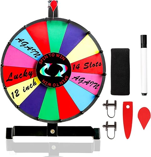 PRUNkuar Rueda de premio de 12 pulgadas de doble uso para mesa o pared, resistente color editable con 12 ranuras, rueda giratoria para oficina en