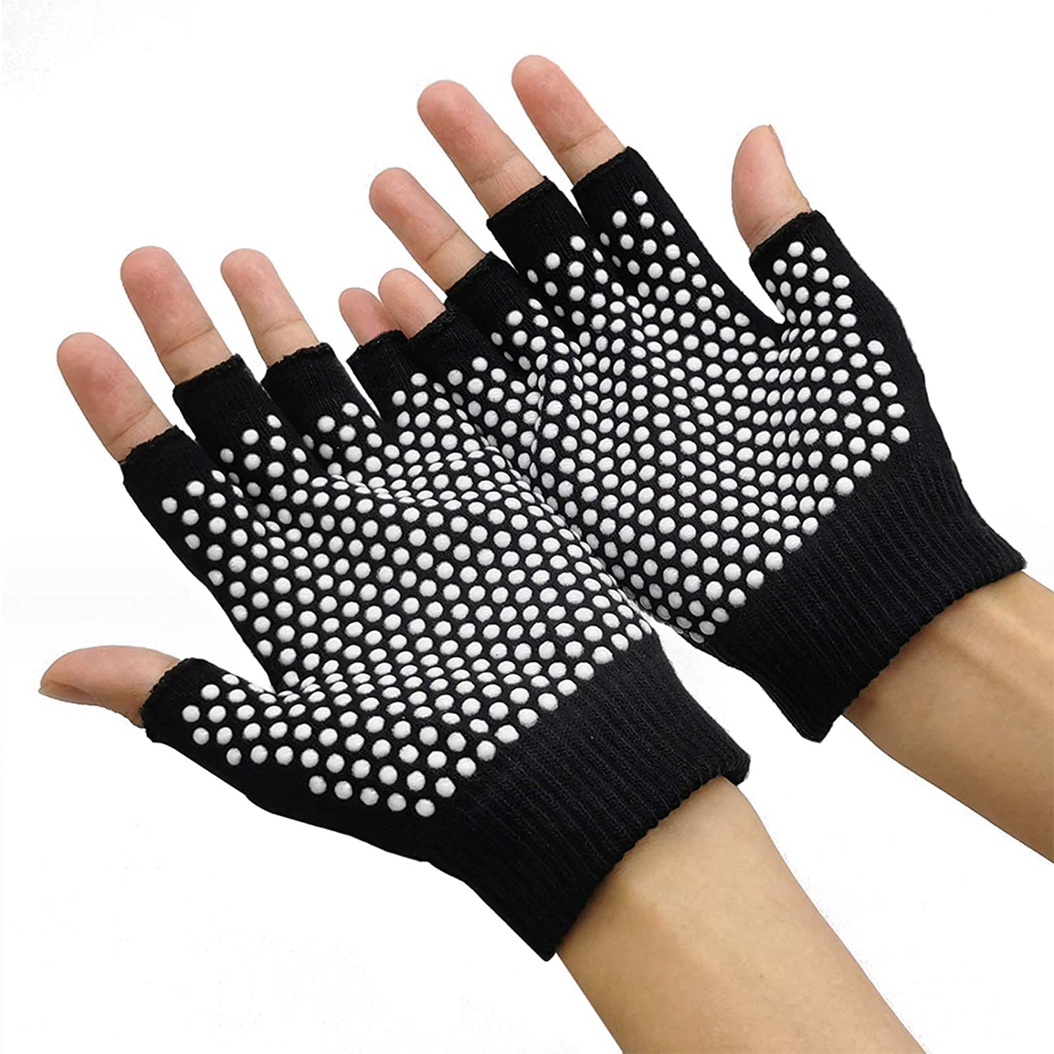 SwirlColor Gants Yoga Antidérapants Sans Doigts - 2 Paires Avec Points Silicone Pour Pilates
