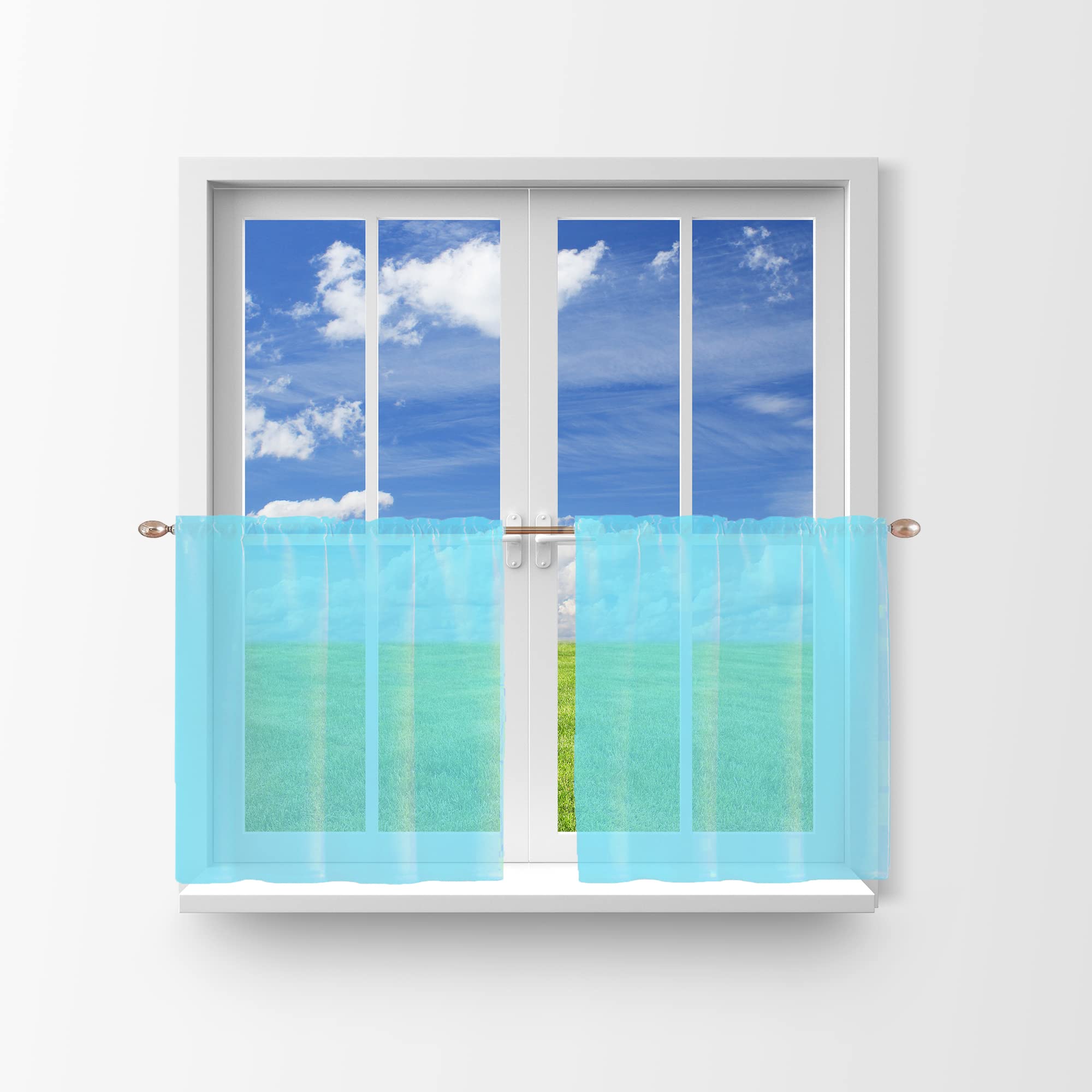 Zen Creative Designs Solid Sheer Organza Tier Window Valance 2 Piece Set Home Décor Bedroom Nursery Kitchen Window (Aqua)