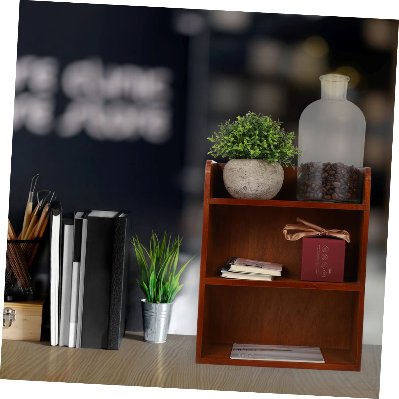 Lot de 2 étagères à épices en bois avec étagère extensible, support mural pour livres et tiroirs de rangement de bureau