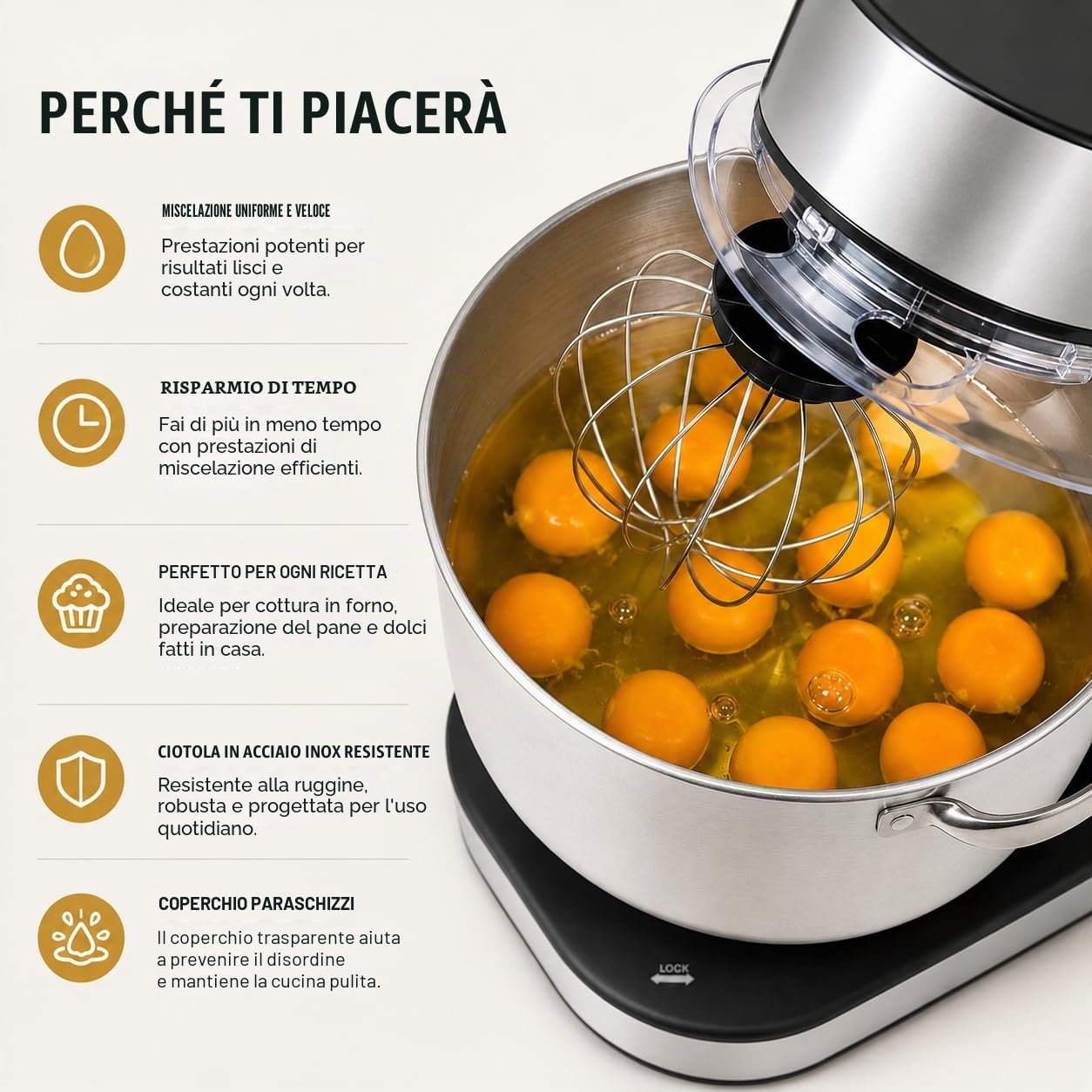 Royal Swiss® Impastatrice Planetaria Professionale 2800W 16L XXXXL – Robot da Cucina con 12 Velocità, Timer LED Touch, Ciotola Inox, Tritacarne, Gancio, Frusta – Mixer per Pane, Pizza, Dolci (16L)