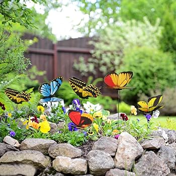 25/50pcs Double Wing Butterfly Garden Yard Planter Colorful Whimsical Butterfly Stakes Decoracion Outdoor Decor Gardening Decor