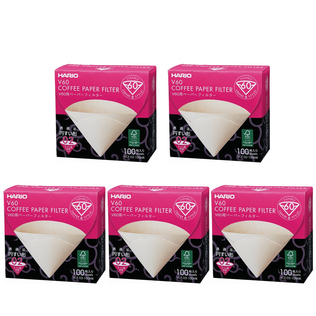 Hario V60 Papierfilter Ungebleicht – Natürliche Farbe, Größe 01 Für Bis Zu 2 Tassen | 100 Stück Im 5er-Pack (500 Blatt) | Made In Japan