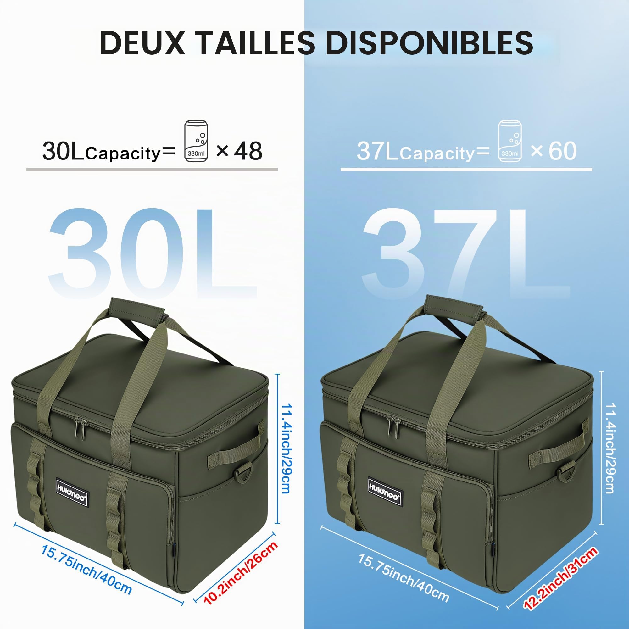 Hulongo Glaciere Grand Pliable Glacière Souple Isotherme Etanche Sac Pique Nique pour Courses, Camping, Randonnée et Voyage