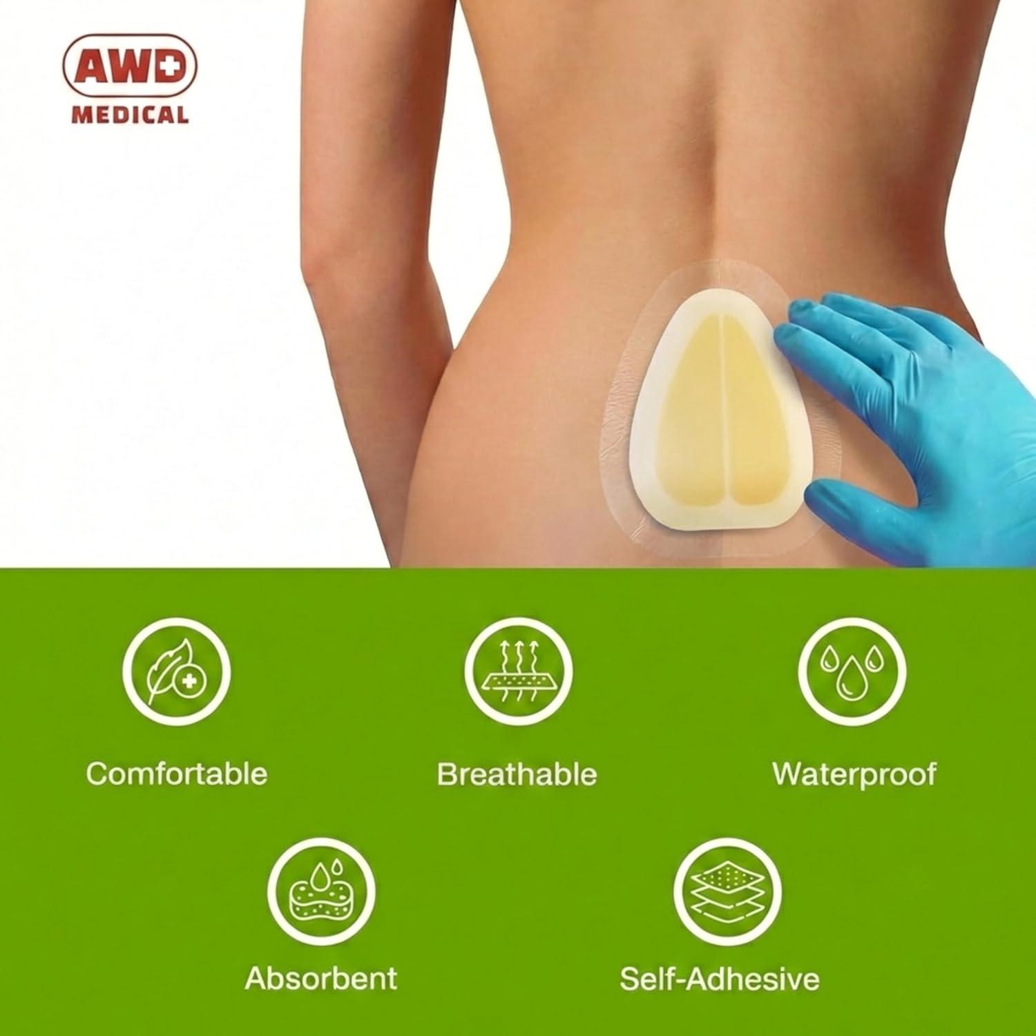 Sacrum Hydrocolloid Silicone Foam Dressing with Border (6” x 7”) – Waterproof, Breathable, High Absorbency for Moderate to Heavy Exudate Wounds – 5 Pack