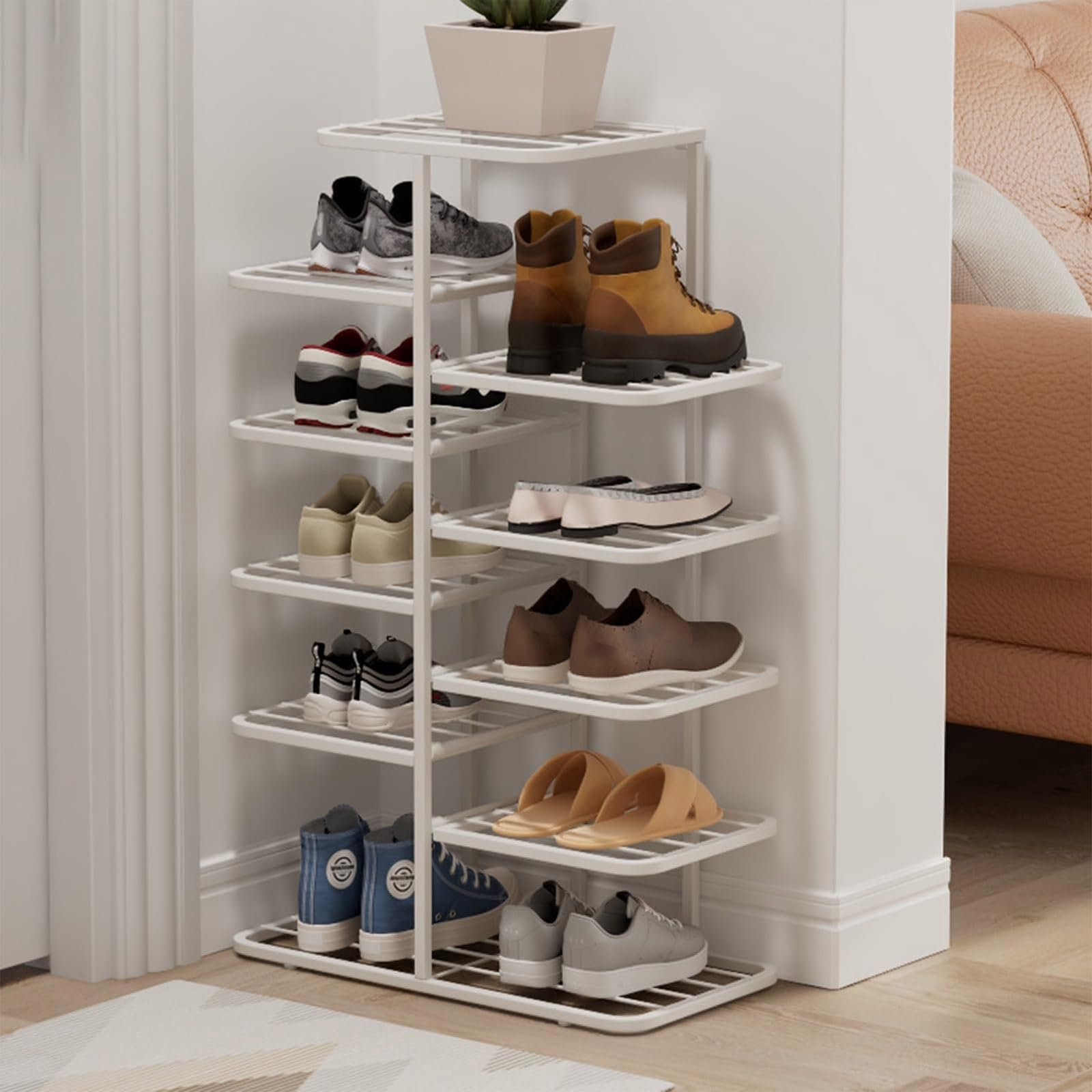 Gold Shoe Rack, 3-10 Tier Vertical Storage Tower, Ripiano a Doppia Fila in Metallo Stretto con Livelli Regolabili per l'armadio Entryway, organizzatore Sottile per Gli Stivali da Tacchi Sneakers
