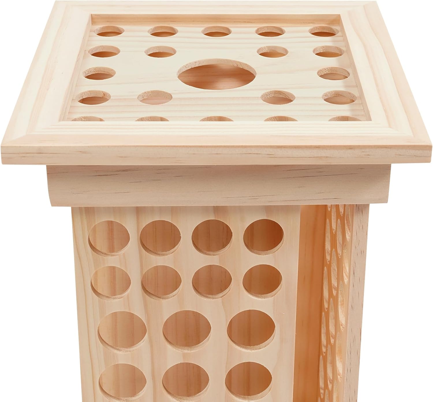 125 Slots Essential Oil Storage Shelf Wood Rotating Essential Oil Bottle Display Rack Wooden Farmhouse Style Essential Oil Stand Holder with Base for Aromatherapy Bottles Organization, Wood Color