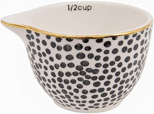Miniatura 5 de Tazas medidoras de gres blanco y negro con galvanoplastia dorada (juego de 4 tamaños)