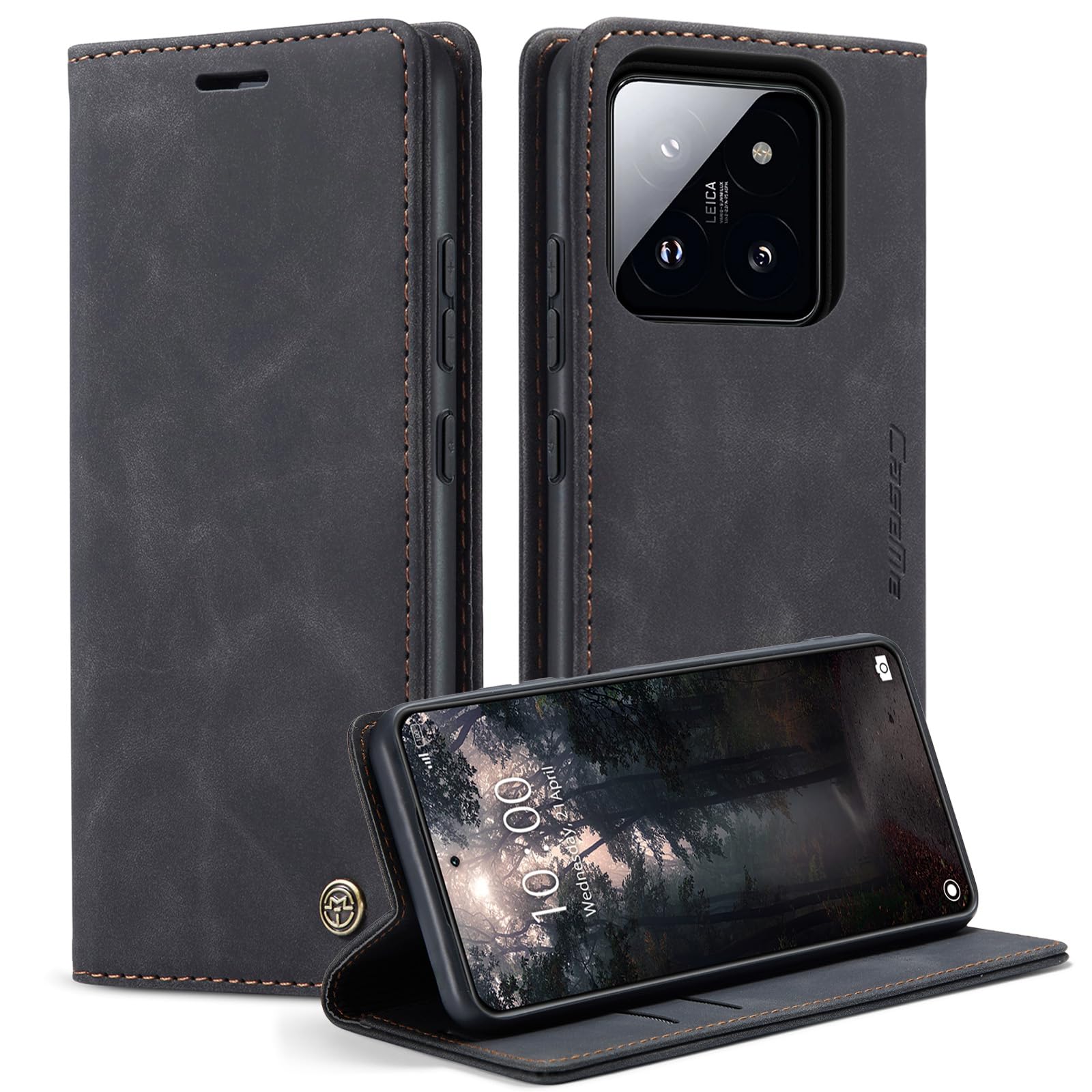 Monweicz Handyhülle für Xiaomi 14 Hülle Premium Lederhülle Klappbar Flip Case Tasche Magnet Kartenfach Standfunktion Klapphülle Schutzhülle für Xiaomi 14 - Schwarz