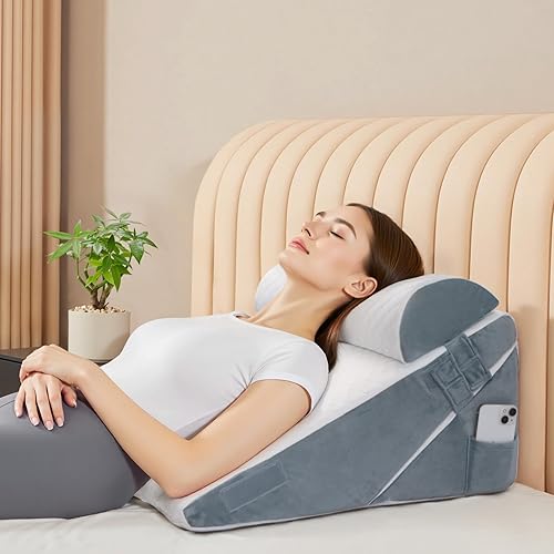 Juego de 3 almohadas de cuña de cama para después de la cirugía, almohada ortopédica de espuma viscoelástica ajustable de 9 y 12 pulgadas para