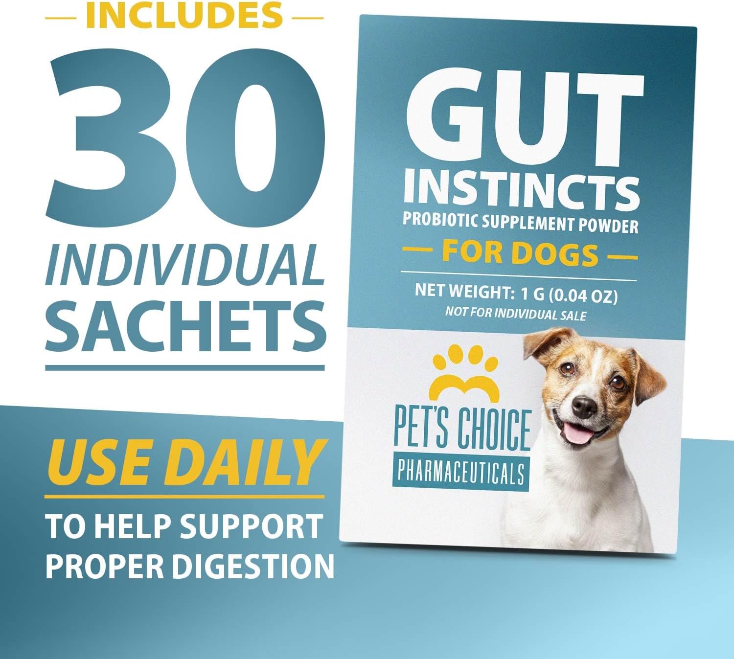 Pet’s Choice Gut Instincts Probiotic Powder Packets for Dogs, 30 Count – Daily Digestive & Immune Support with Lactobacillus, Enterococcus, Inulin & Vitamins – for Puppies, Adult & Senior Dogs