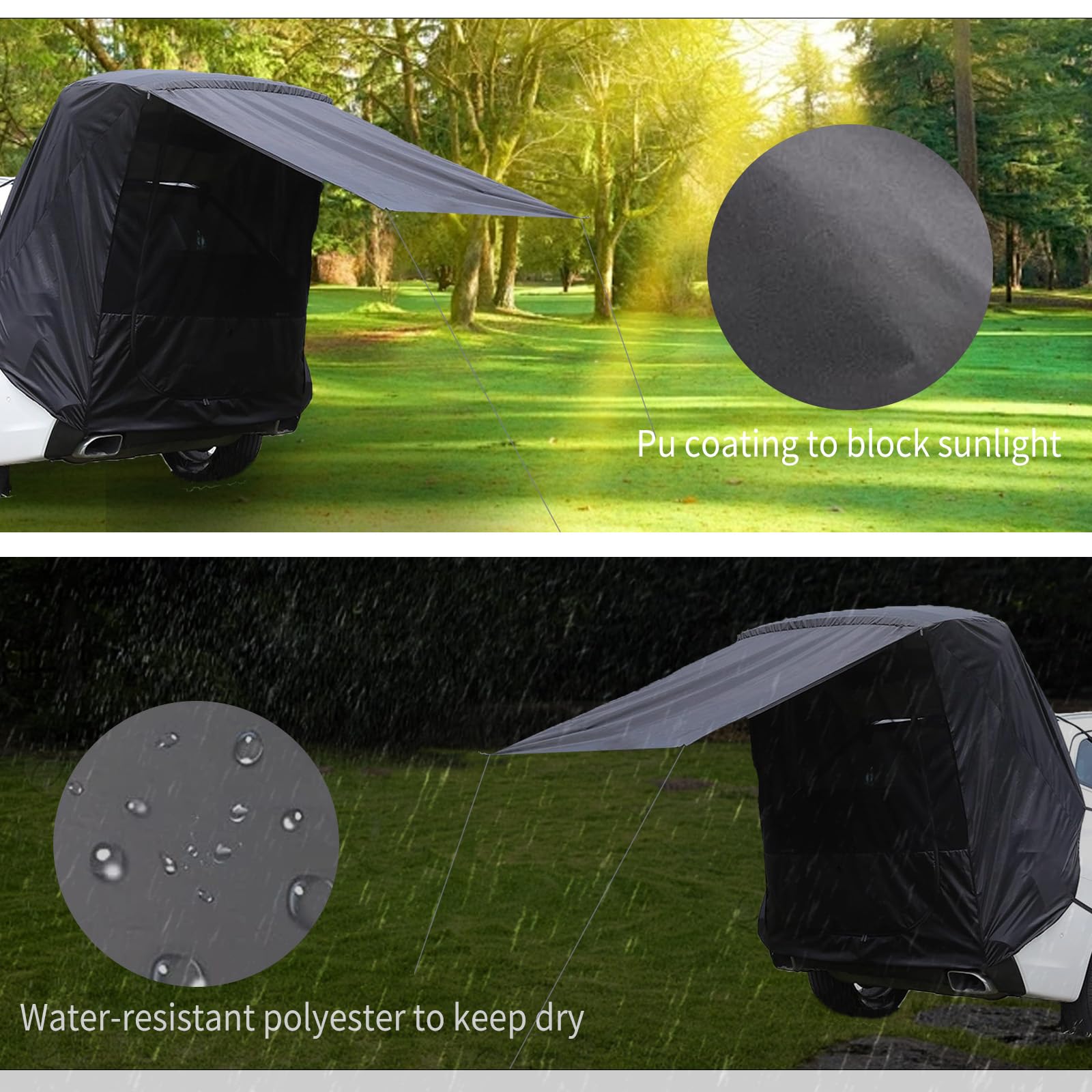 Tente de Hayon de Voiture, Tente Auvent Arriere de Voiture avec Moustiquaire, Imperméable, Coupe-Vent, Résistante Aux UV Auvent de Coffre Voiture Camping pour SUV