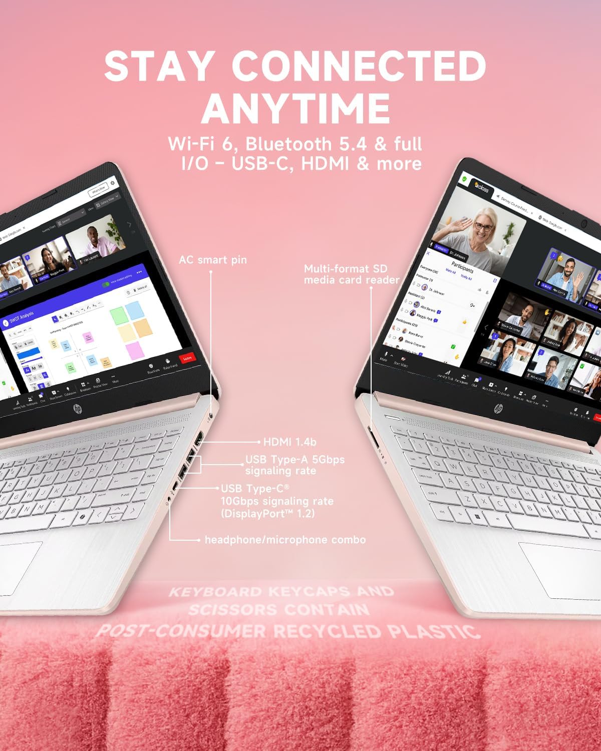 HP 14 Inch Student Business Laptop - Intel N150 | Elegant Pale Rose Gold | Lightweight, AI Copilot Key | 16GB RAM | 384GB Storage(128GB UFS+256GB MSD) | 1 Year Office 365 | Win 11 Pro,w/Accessory