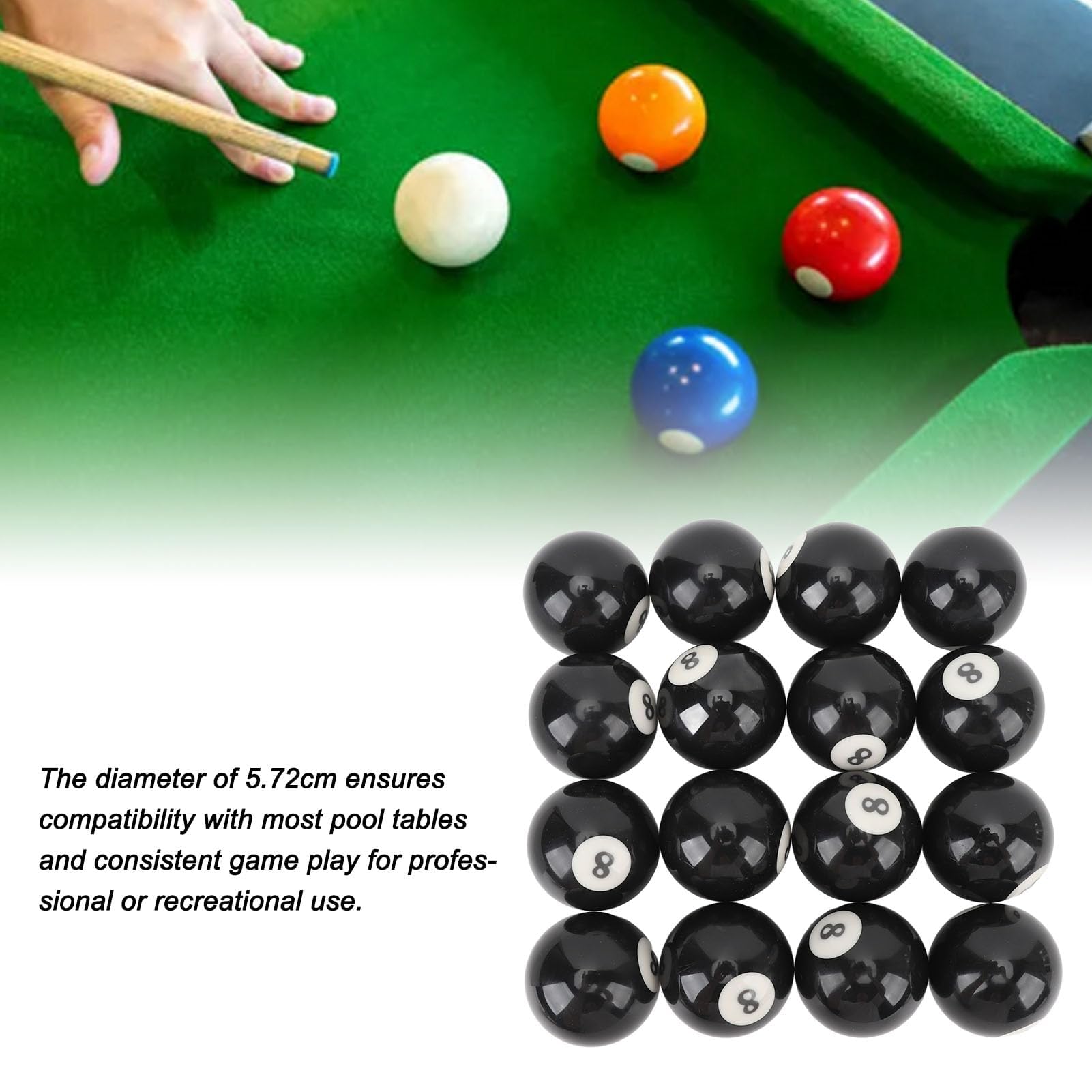 POENVFPO Set di 16 palline da biliardo in resina nera, diametro 5,8 cm, per sale giochi