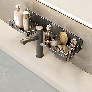 Removable Snake-Shaped Faucet Storage Rack - Suction Cup Over Sink Organizer for Bathroom & Dorm - Easy Clean Tap Shelf for Efficient Space-Saving Storage,Grey,40 * 12 * 6cm