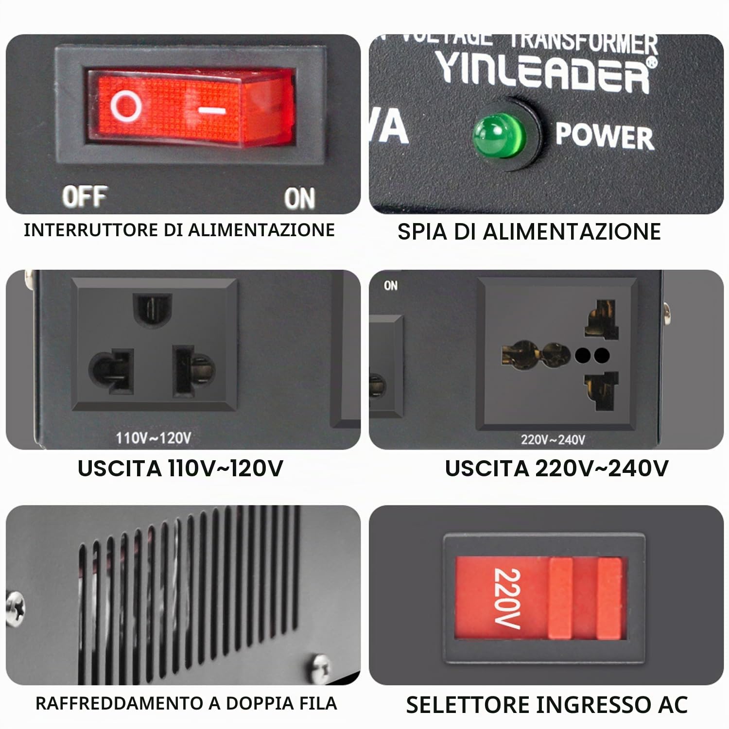 Yinleader 500 VA 230 V fino a 110 V USA Trasformatore di tensione a nucleo toroidale - Ingresso: 220 V / Uscita: 110 V e 220 V