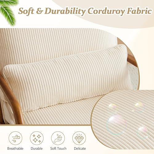 Miniatura 4 de VINGLI Juego de 2 sillas decorativas de pana de alta calidad, sillas tapizadas, cómodas sillas de lectura de madera maciza con almohada lumbar,