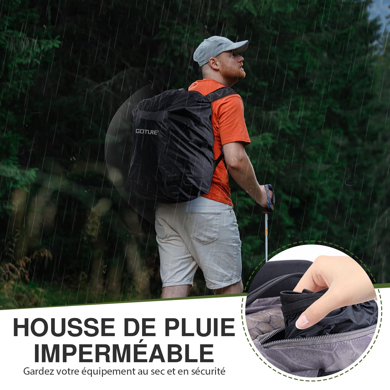 Goture Sac de pêche 45 L Tissu Oxford 900D Dos Souple résistant à l'eau avec Porte-Cannes et Housse de Pluie