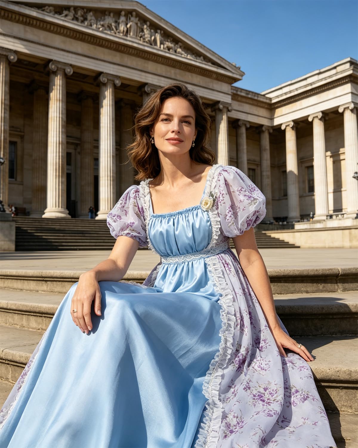 LTAKK Abito da donna Regency vintage con vita impero vittoriano Tea Party con guanti a fascia