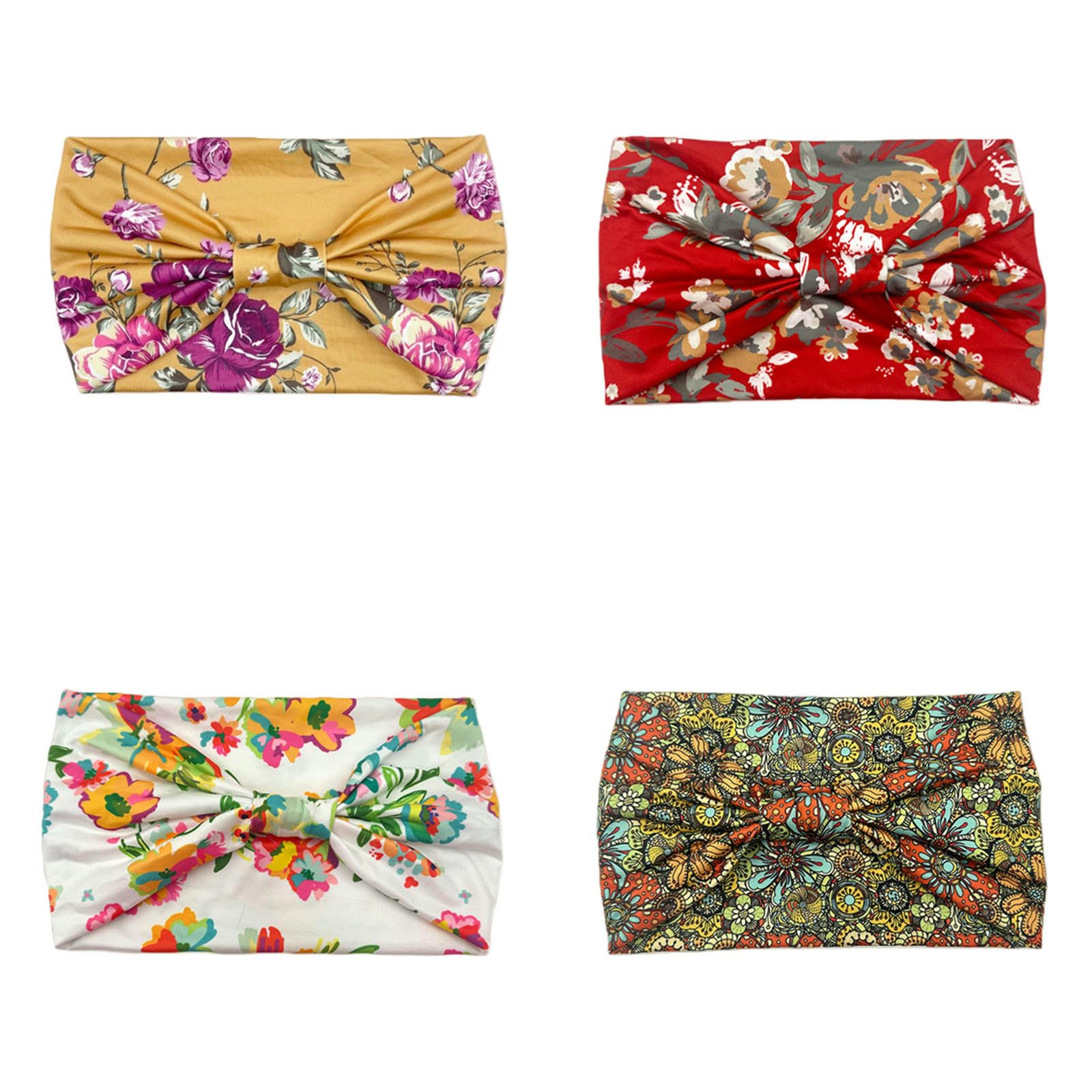 CYUCHENC wide headband 4 Pack Fashion Printed Elastic Knotted Brim Rose Flower Yoga Sports -1-four