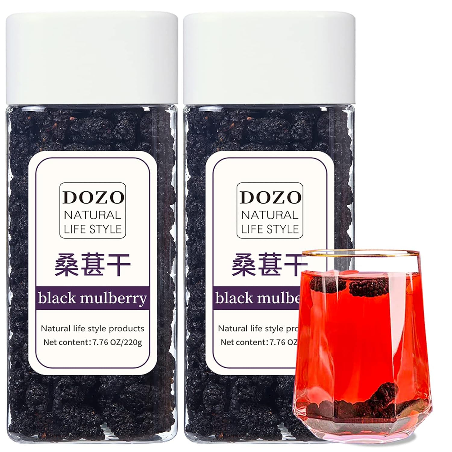 DOZO Dried Black Mulberries 15.5oz/440g Black Mulberry Large Sun-dried Mulberries Vegan Snack＆Baking No sugar add 桑葚干 黑桑葚