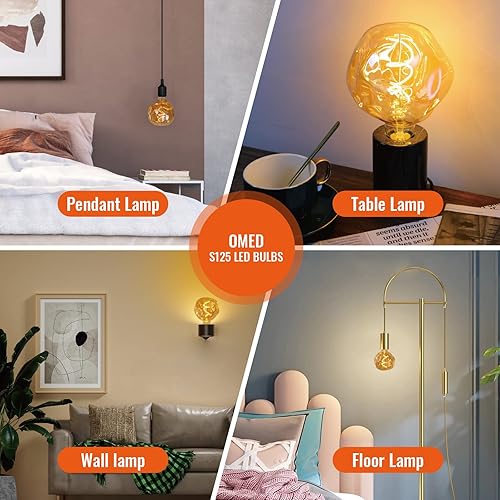 Miniatura 7 de OMED S125 - Bombilla LED Edison grande de 5 W, 400 lúmenes, 2200 K, color amarillo cálido, bombilla Edison grande, de vidrio ámbar, bombilla