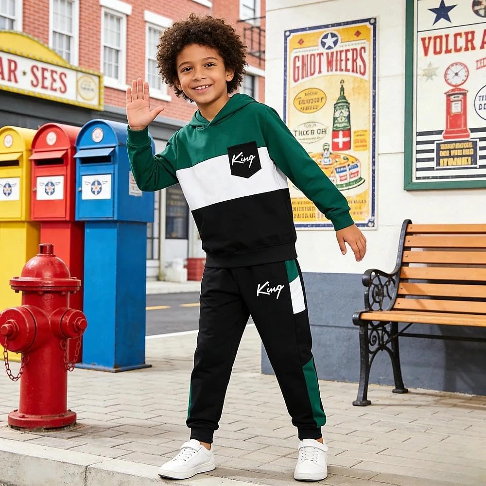 Size 6-12 Years Boys Fashion Clothes Spring Summer Short Sleeve Top & Pants Color Block Clothing Sets - Image 4