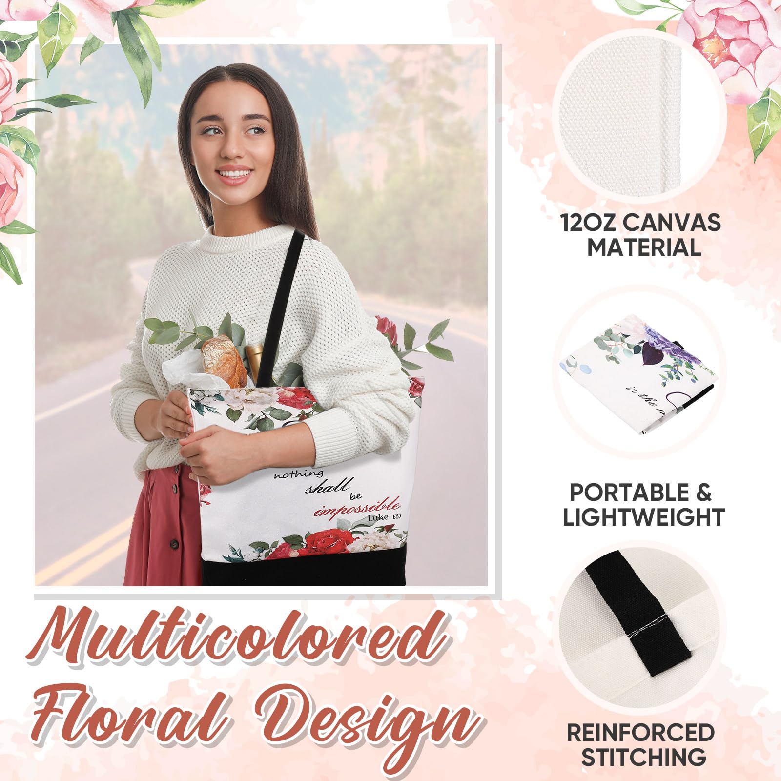 Huhumy 12 Stück Weihnachten Religiöse Christliche Geschenke für Frauen Inspirierende Schrift Bulk Make-up Taschen Floral Verse Wiederverwendbare Bibel Tragetasche für Geburtstag Abschluss Hochzeit