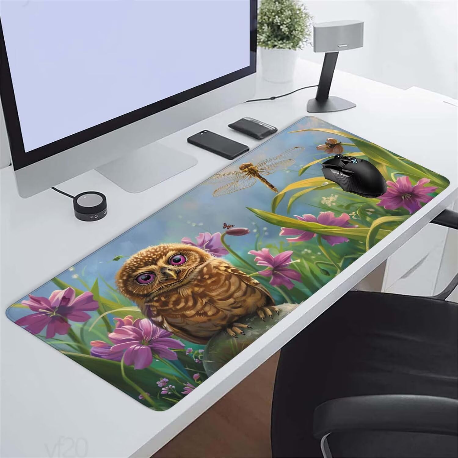 Alfombrilla Ratón búho Alfombrilla Raton 1600x800x3mm,flor Alfombrilla de Ratón Extendida de Gran Tamaño con Bordes Cosidos,Protector Escritorio,Antideslizante,Alfombrilla Ratón Gaming,Regalo YF-20