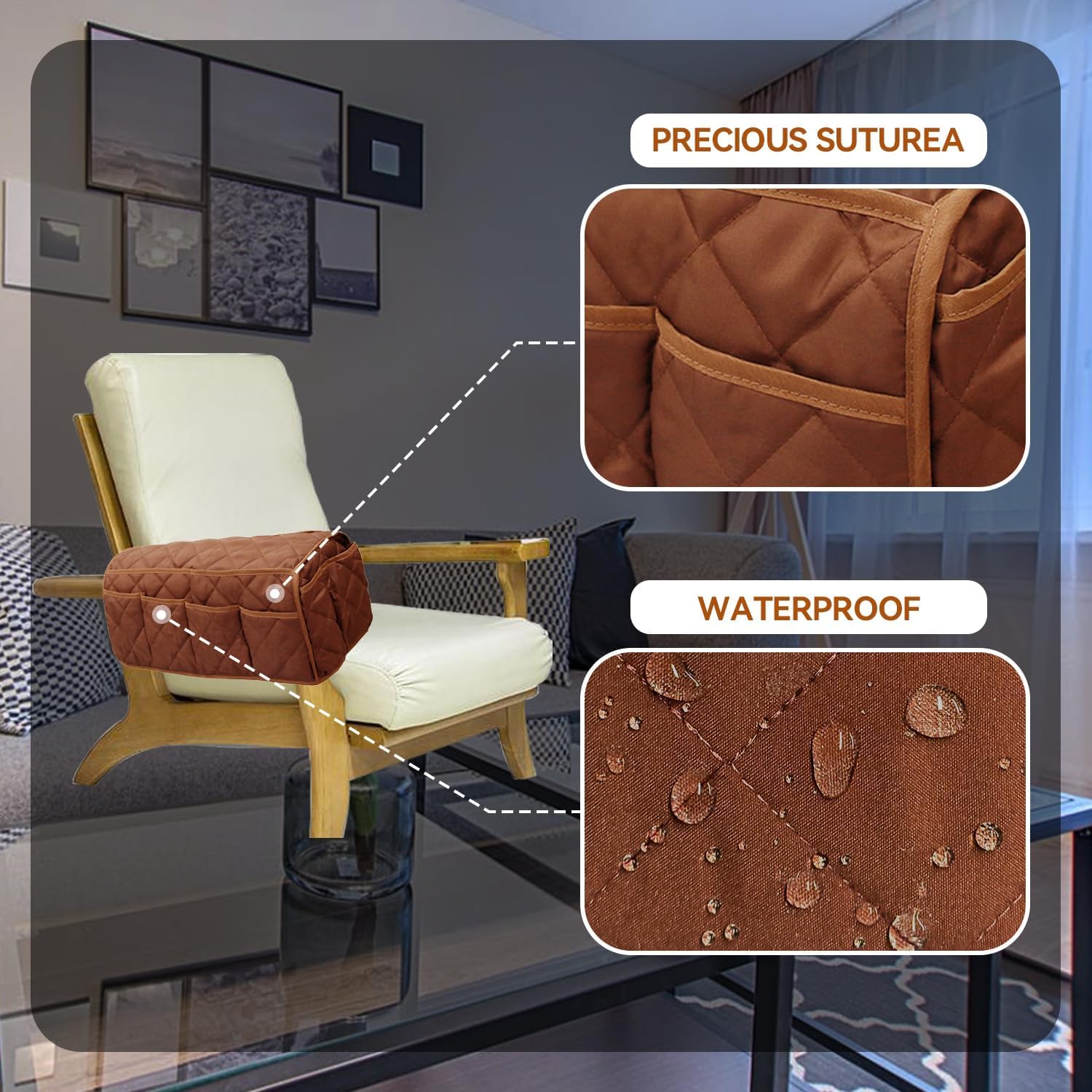 MEHIDFY Organizador de reposabrazos para sillón reclinable, organizador de reposabrazos antideslizante para sofá con 14 bolsillos de almacenamiento para revistas, tabletas, teléfonos, iPad (marrón, 2