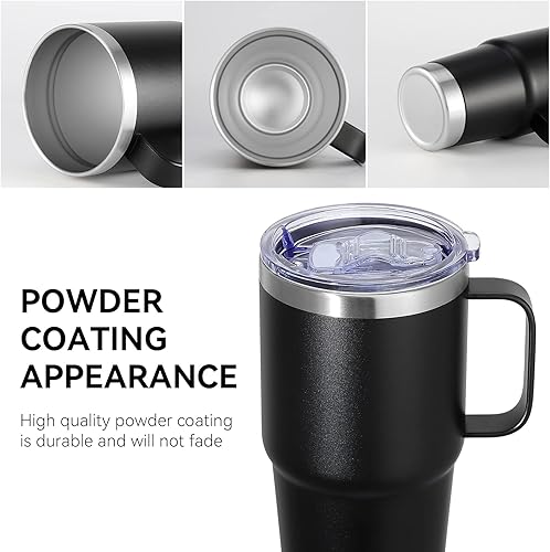 Miniatura 7 de VEGOND Vaso de 20 onzas a granel con tapa con asa y pajilla, juego de tazas de café de viaje con aislamiento de acero inoxidable, a prueba de