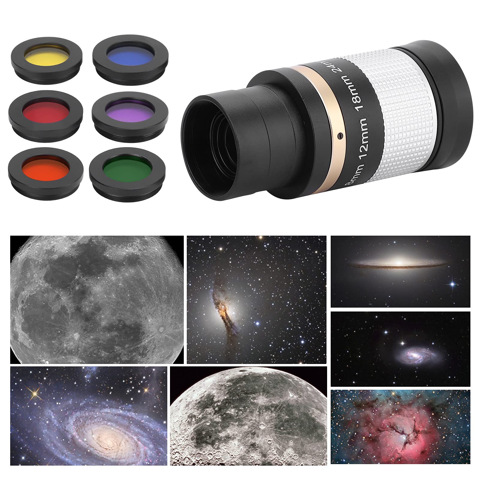 Topiky 6-in-1 Astronomisches Teleskop-Okular-Filter-Set, 1,25 Zoll/31,7 Mm Okularlinse Planeten und Nebelfilter, Gelb/Orange/Rot/Grün/Blau/Lila