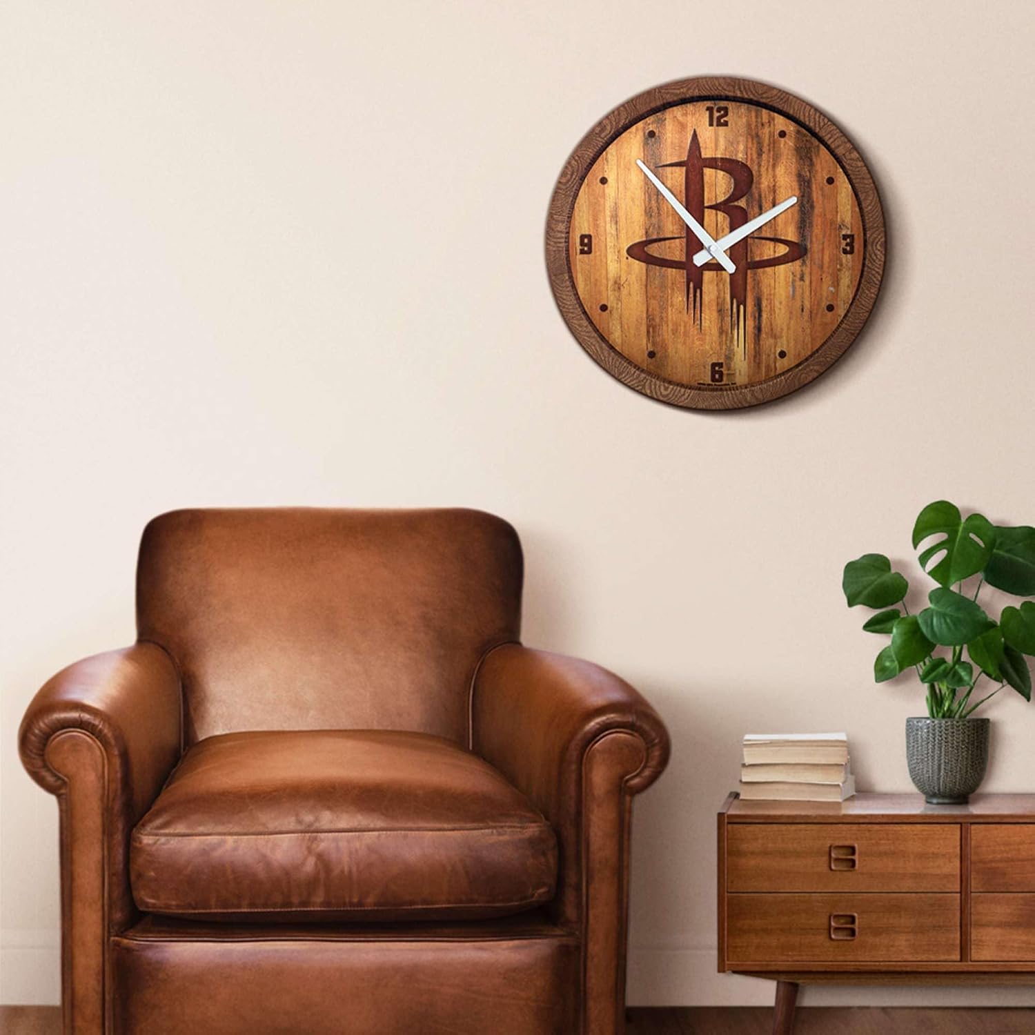 Houston Rockets: Faux Barrel Top Clock - Basketball Decor for Home, Game Room, Fan Cave & Garage - USA Made
