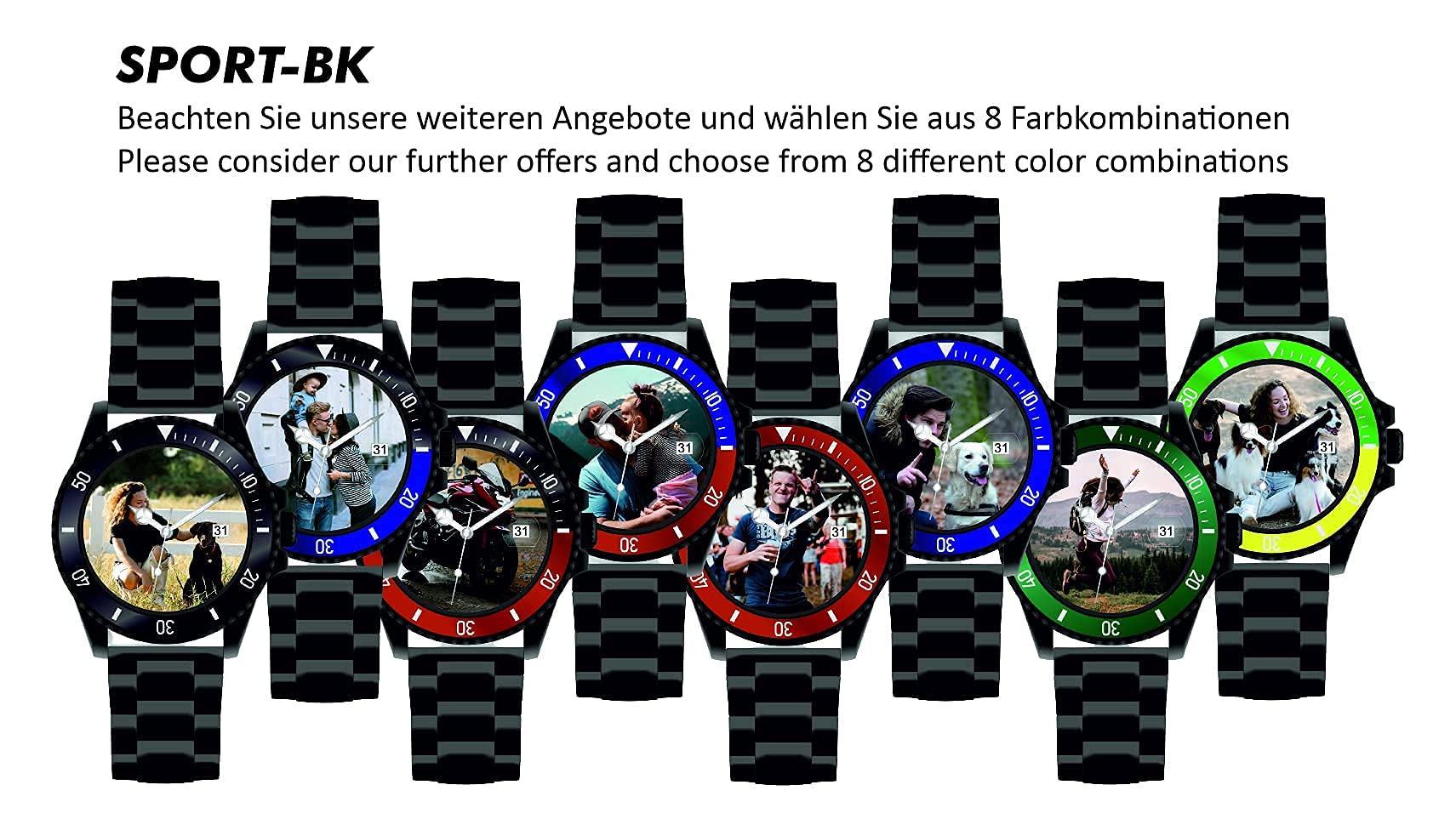 memories Reloj con imagen personalizada reloj con foto 40mm acero inoxidable pulsera reloj de foto, Negro , Pulsera