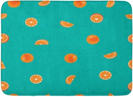 Amazon Co Jp 玄関マットバスラグ屋外 屋内ドアマットパターンオレンジピールとグリーンティールのスライス飲料サークル柑橘類のバスルームの装飾ラグ1624インチ 75x45cm ホーム キッチン