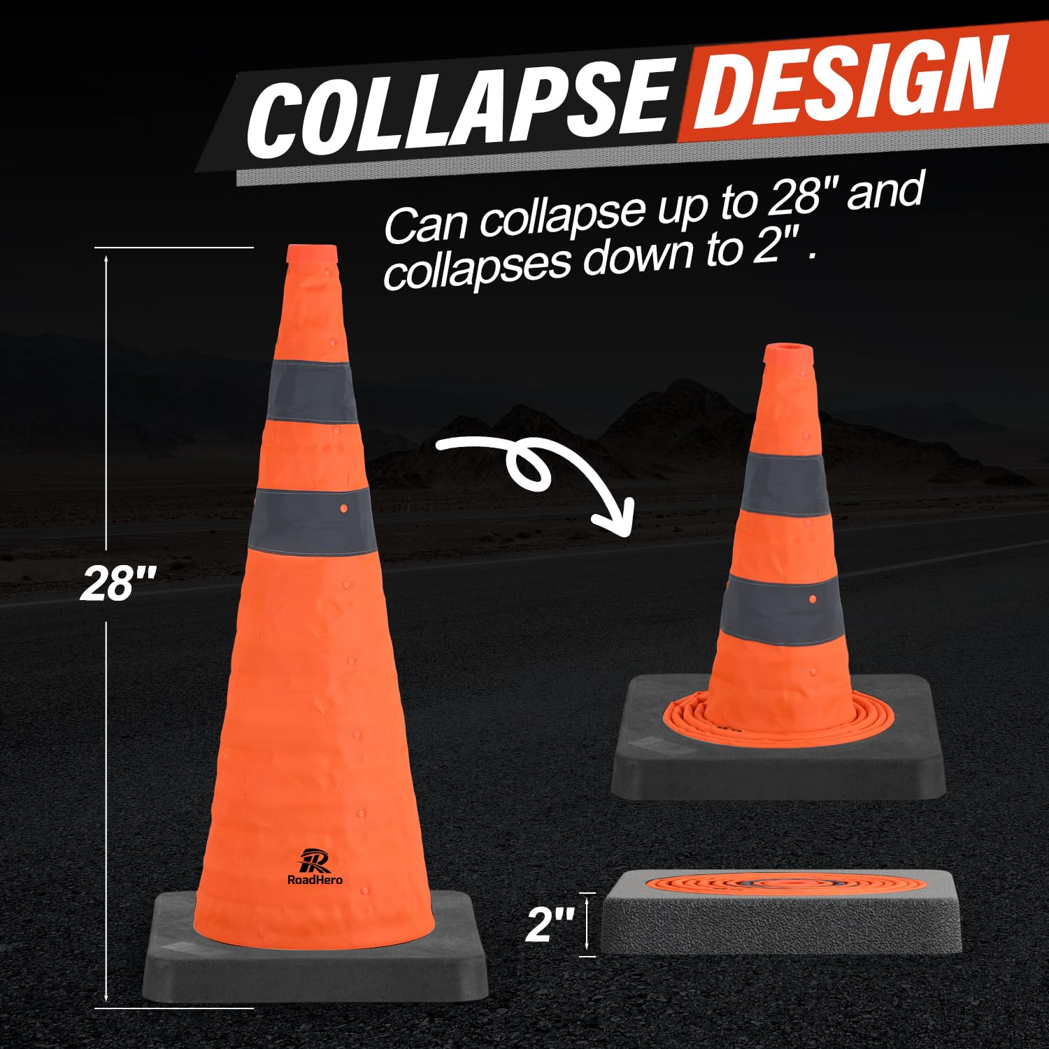 Snapklik.com : RoadHero 1 Pack 28 Inch Collapsible Traffic Safety Cones